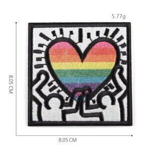 Keith Haring- "Rainbow Heart" Inspired Graphic Artwork Patch. 3 1/4" x 3 1/4"